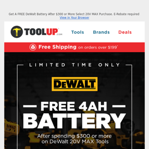 Free DeWalt Battery After 20V MAX Purchase