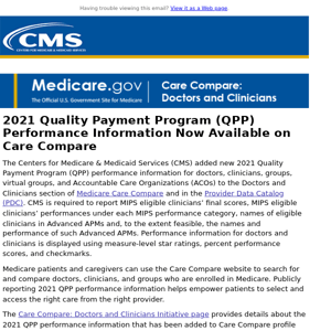 2021 Quality Payment Program (QPP) Performance Information Now Available on Care Compare