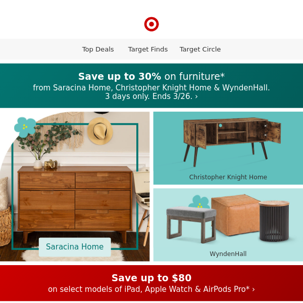 Spring Home Sale: Up to 30% off furniture for 3 days only!