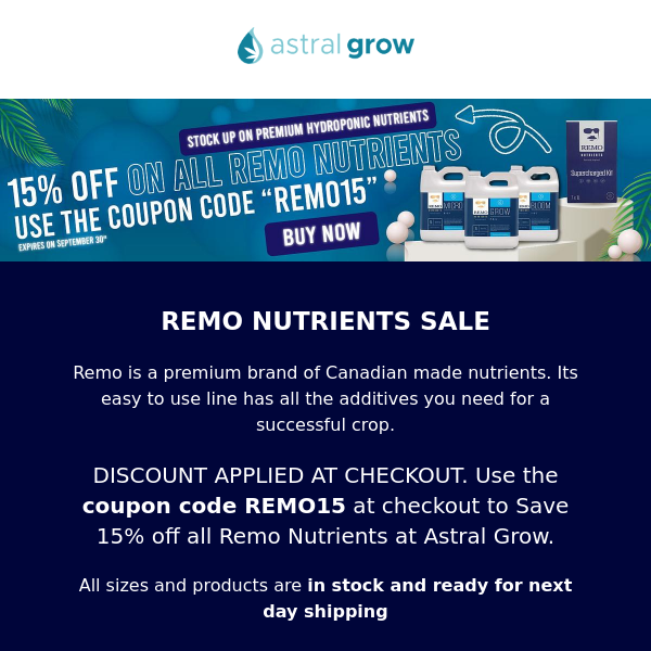 REMO Nutrients Sale - 15% Off with coupon REMO15