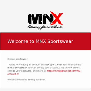 Your account on MNX Sportswear - MNX Sportswear