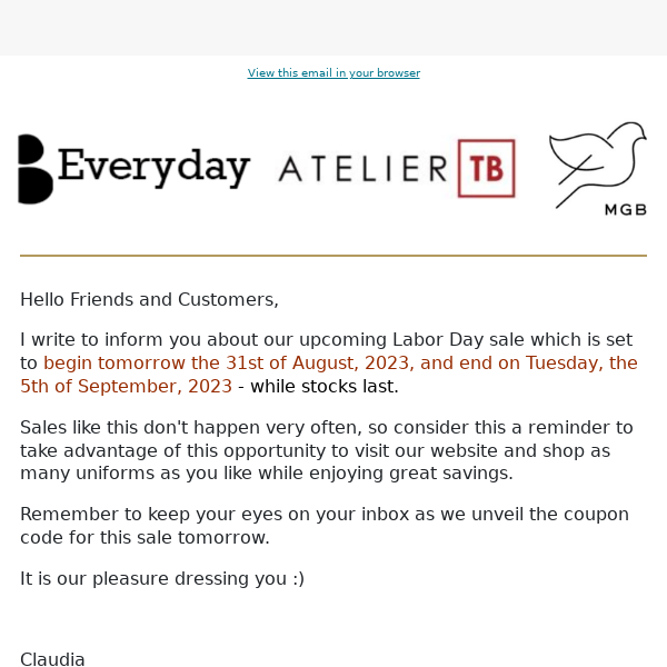 Important: Labor Day sale begins tomorrow