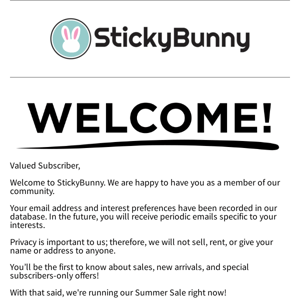 Thank You For Joining StickyBunny!