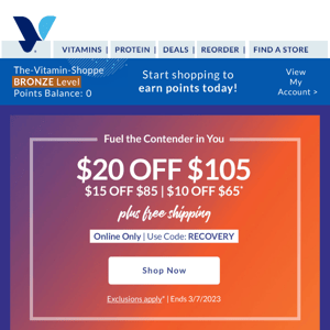 The Vitamin Shoppe: Save strong—up to $20 off!