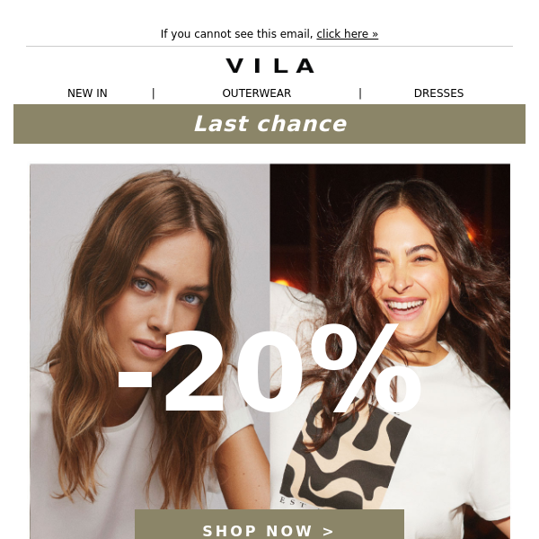 Last chance to use your 20% voucher, Vila Clothes