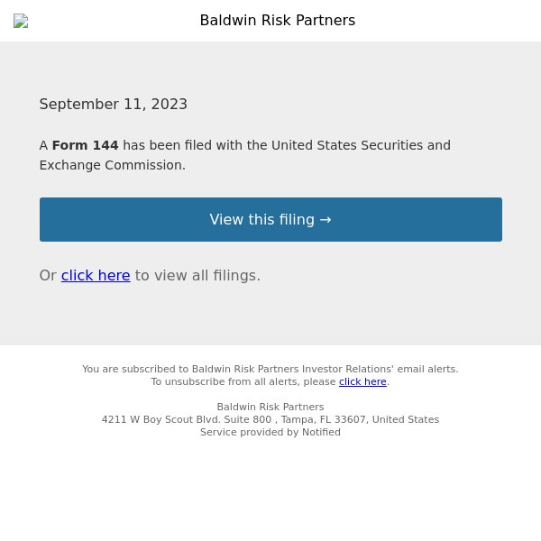New Form 144 for Baldwin Risk Partners