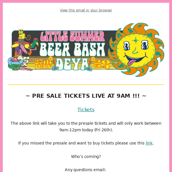 🎪🐊 LSBB Pre Sale Tickets 🐊🎪