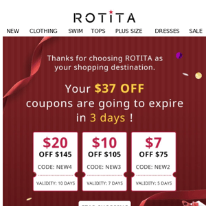 Hurry Up! Your $37 off coupons will expire soon!