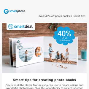 Now 40% off photo books + smart tips