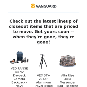 Closeout camera tripods & bags from Vanguard