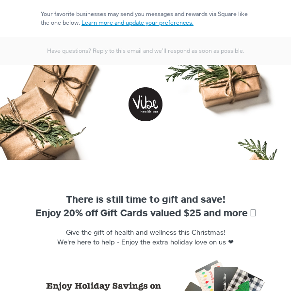 Reminder: 20% off Gift Cards! 🎁🎄