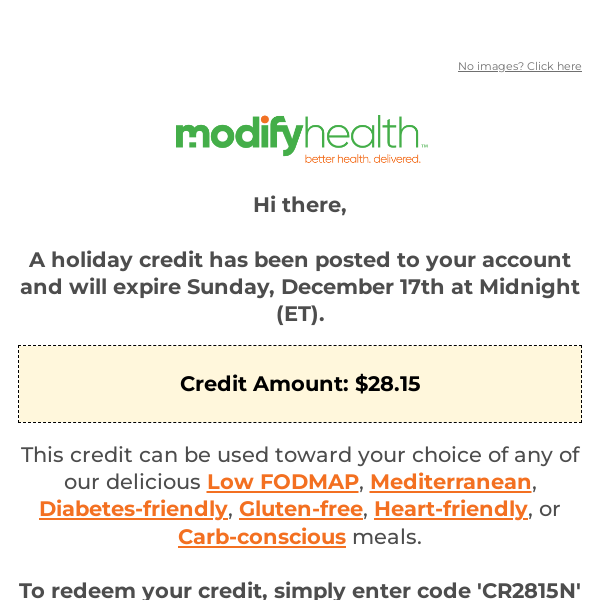 REMINDER - A $28.15 holiday credit has been added to your account!