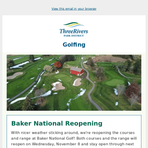 Coming Up in Golf: Baker National Reopening, Cross-country skiing, Save the Date for Golf Academy Registration and more!