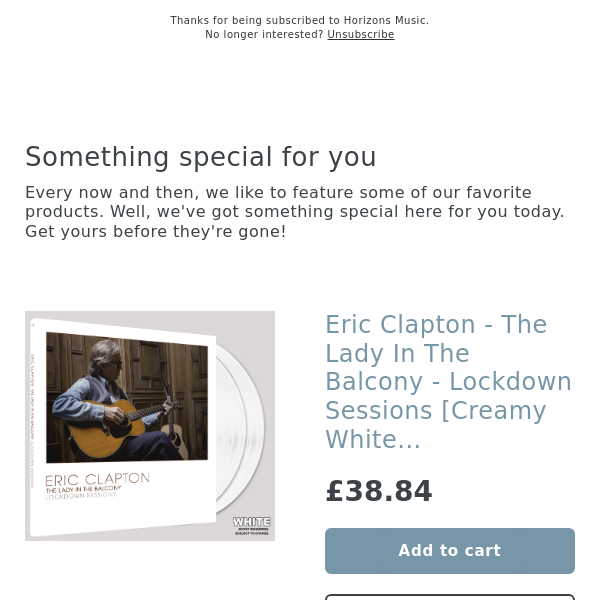 VERY LIMITED!  Eric Clapton - The Lady In The Balcony - Lockdown Sessions [Creamy White vinyl 2LP]