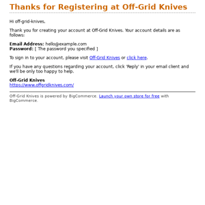 Thanks for Registering at Off-Grid Knives