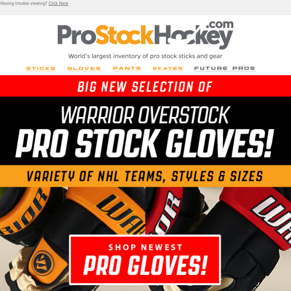 New Pro Stock Glove Selections — Warrior Overstock!