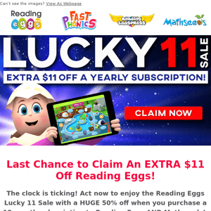 ⚠️LAST CHANCE⚠️ Get an additional $11 off Reading Eggs!