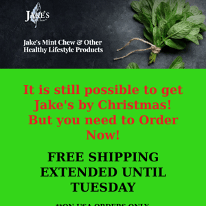 Jake's Extends Free Shipping through Tuesday