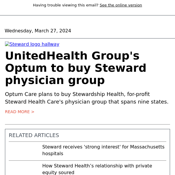UnitedHealth Group's Optum to buy Steward physician group