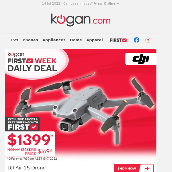 Kogan First Week Hits Its Prime as Other Sales End - Deals on ASICS Shoes, Drones & More