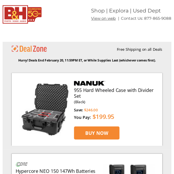 Today's Deals: Nanuk 955 Hard Wheeled Case w/ Divider Set, Core SWX Hypercore NEO 150 147Wh Batteries & Kits, Shape Pro Video CF Tripod w/ 100mm Bowl & Fluid Head, Oyen Digital Mobius Pro 5C 5-Bay External Drive Array Enclosure & More