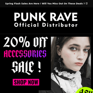 You've Got 48H To Shop 20% OFF ACCESSORIES, Punk Rave ! 😱
