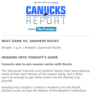 Canucks aim to win season series with Ducks