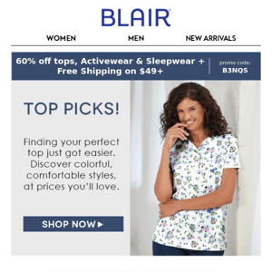 TOP picks just for you! See inside >>> Plus 60% off tops, Activewear & Sleepwear + Free Shipping on $49+