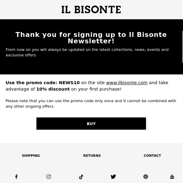 Thank you for signing up to Il Bisonte Newsletter