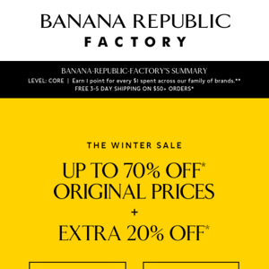 Last chance to shop up to 70% off + use your extra 20%!
