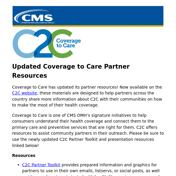Updated Coverage to Care Partners Resources