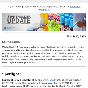 FDA Stakeholder Update - March 10, 2023