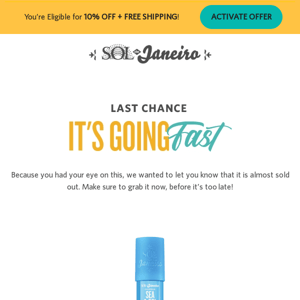 It’s almost gone! See if Sea & Sol Perfume Mist | Limited Edition is still available 😎