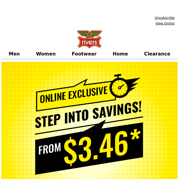 Step Into Savings From $3.46* Online