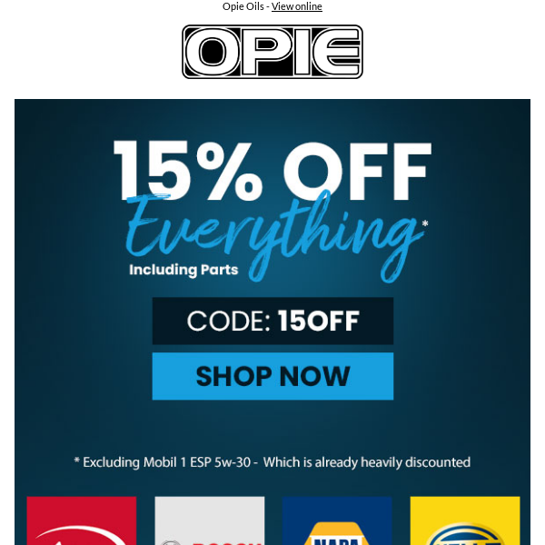 15% Off Everything including Parts!