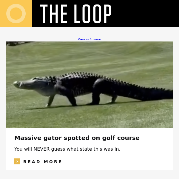 Massive gator spotted on golf course, an impossible golf hole and JT's failed beer chug