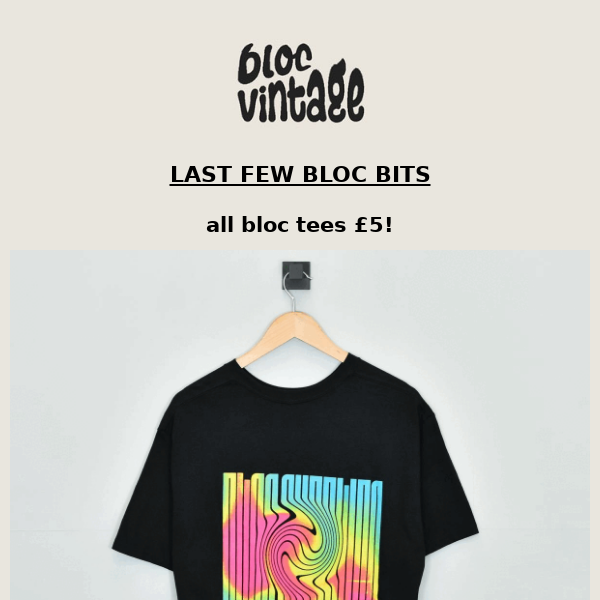 last few bloc bits - tees £5 and hoodies £10!