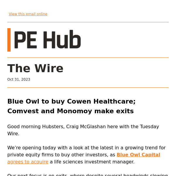 Blue Owl to buy Cowen Healthcare; Comvest and Monomoy make exits