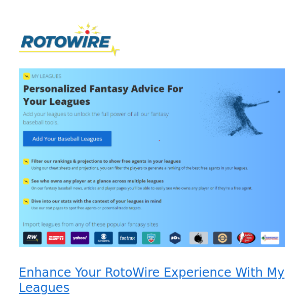 Customize Your RotoWire Experience with MLB My Leagues