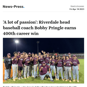 News alert: 'A lot of passion': Riverdale head baseball coach Bobby Pringle earns 400th career win