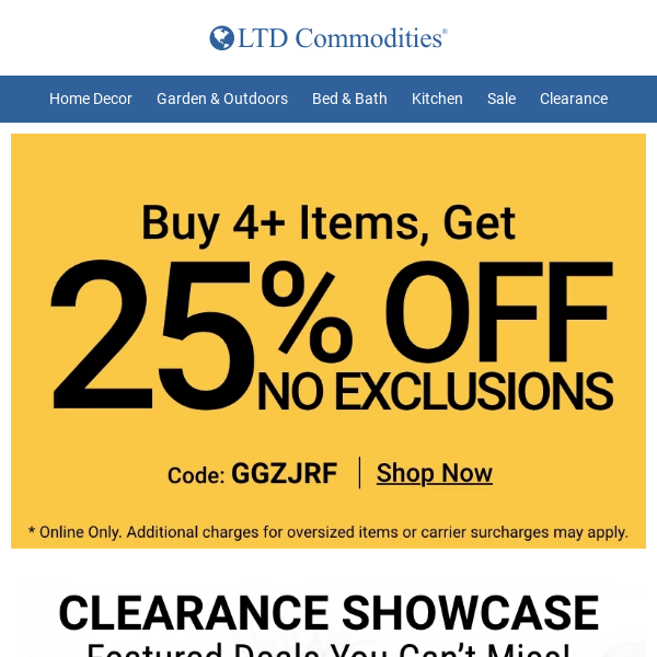 🟡Clearance Showcase: EXTRA 25% Off These Home Decor Deals - LTD Commodities