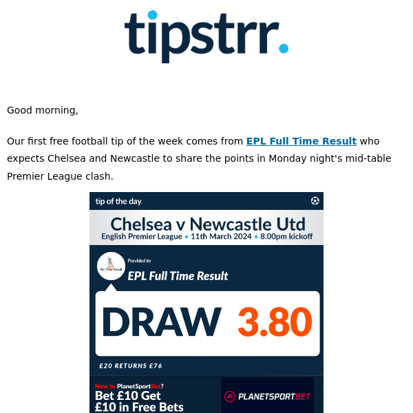 Free football tip to kick off the new week