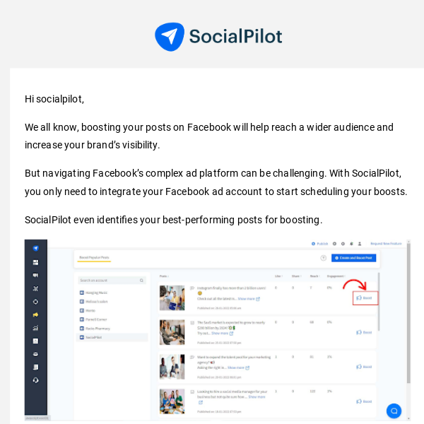 Boost your Facebook Posts directly from SocialPilot