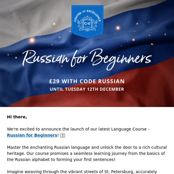 🇷🇺 New course: Russian for Beginners *£29* (-80% Sale)