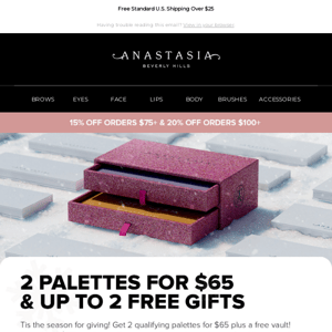 Gift 2 Palettes for $65, Score a Free Vault!