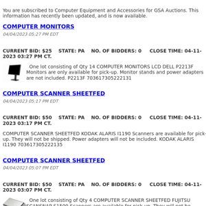 GSA Auctions Computer Equipment and Accessories Update