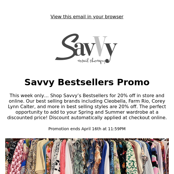 Savvy Bestsellers- 20% Off Promo