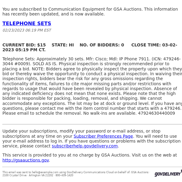 GSA Auctions Communication Equipment Update