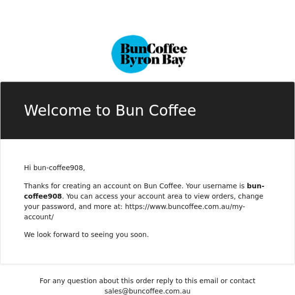 Your Bun Coffee account has been created!