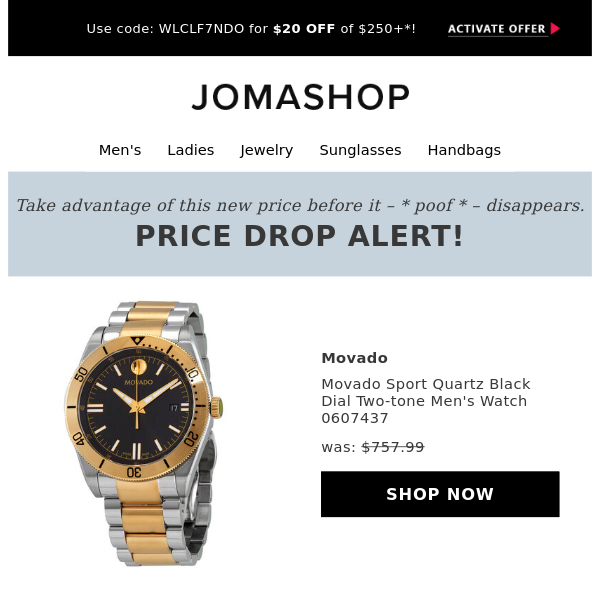 💲 Price drop! The Movado Sport Quartz Black Dial Two-tone Men's Watch  0607437 is now on sale… 💲 - Joma Shop